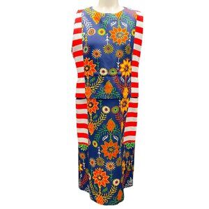 Rianna + Nina Red / Blue Multi Striped Floral Printed Midi Dress